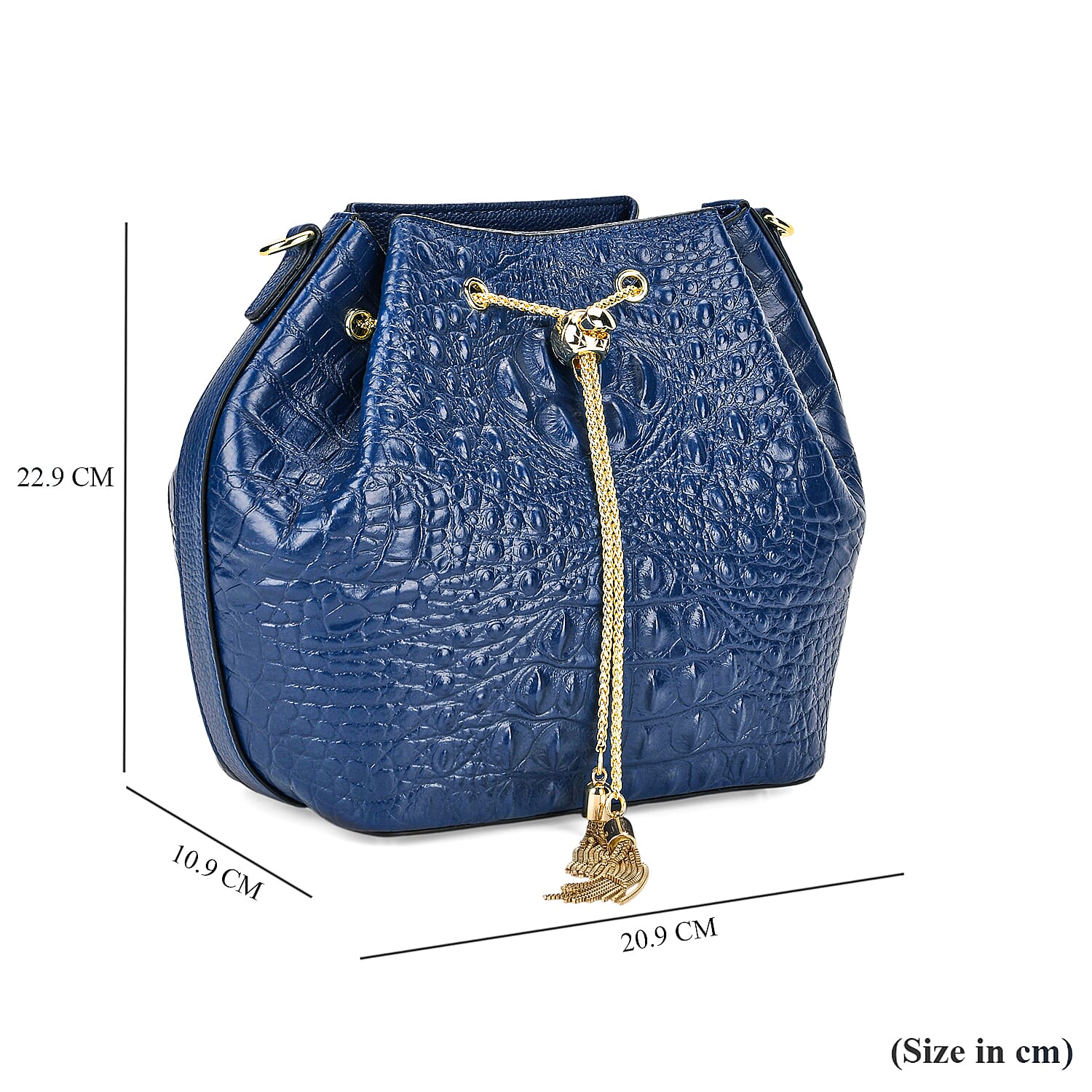 La Marey Genuine Leather Crocodile Embossed Handbag With Spiga Chain Cord and Curb Link Crossbody Strap - Blue