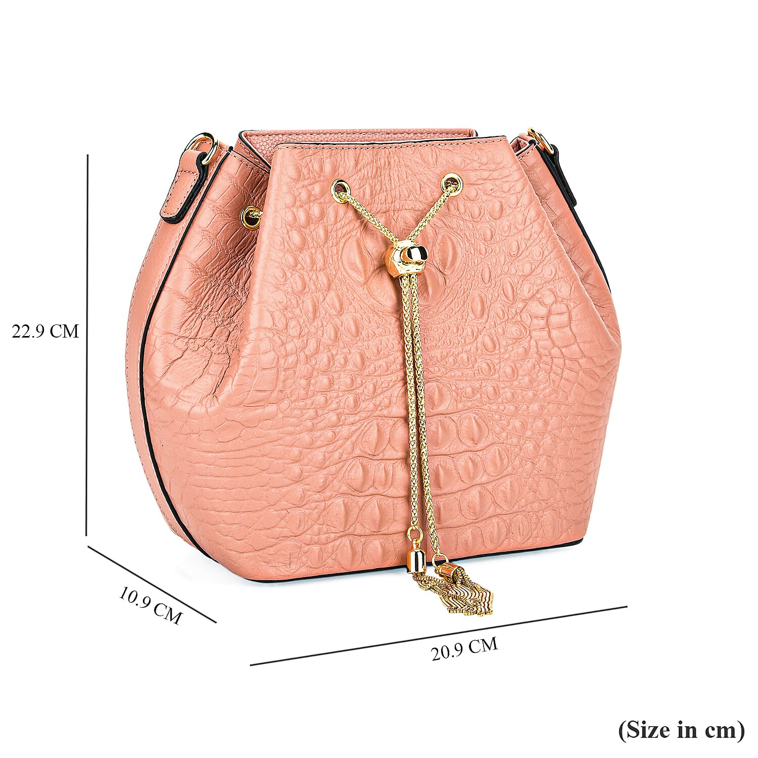 La Marey Genuine Leather Crocodile Embossed Handbag With Spiga Chain Cord and Curb Link Crossbody Strap- Pink