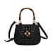 La Marey Snakeskin Embossed Genuine Leather Mini  Satchel Bag with Bamboo Handle - Black