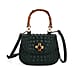 La Marey Snakeskin Embossed Genuine Leather Mini  Satchel Bag with Bamboo Handle - Black