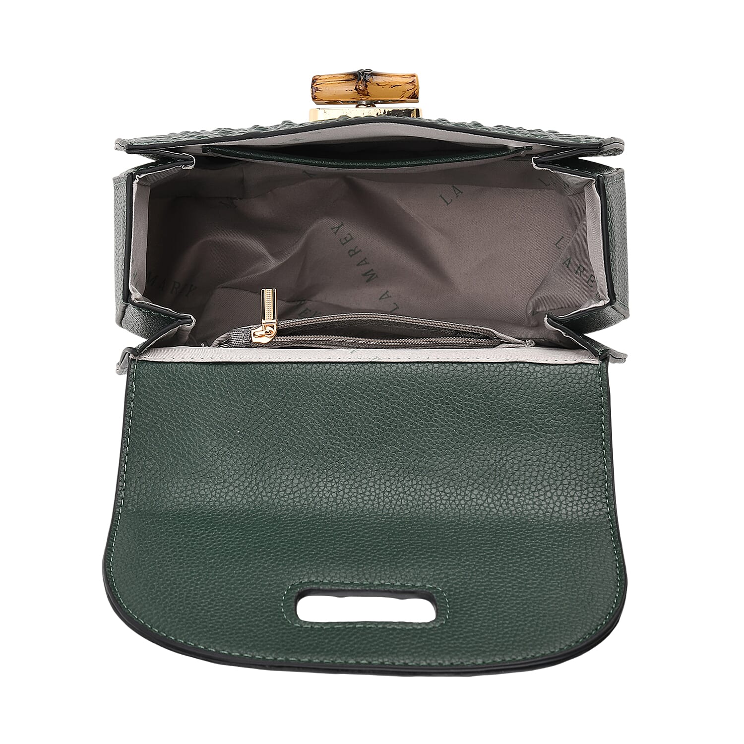 La Marey Snakeskin Embossed Genuine Leather Mini  Satchel Bag with Bamboo Handle - Green