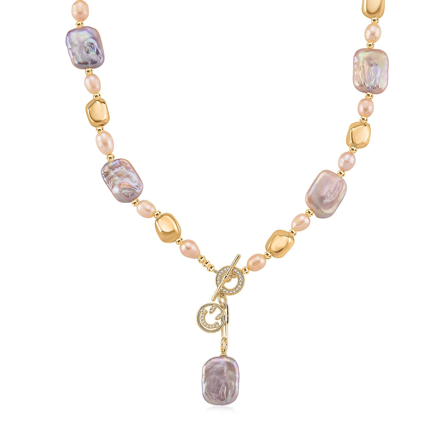 Multi Color Keshi Pearl Necklace (Size 18) with T-Bar Clasp