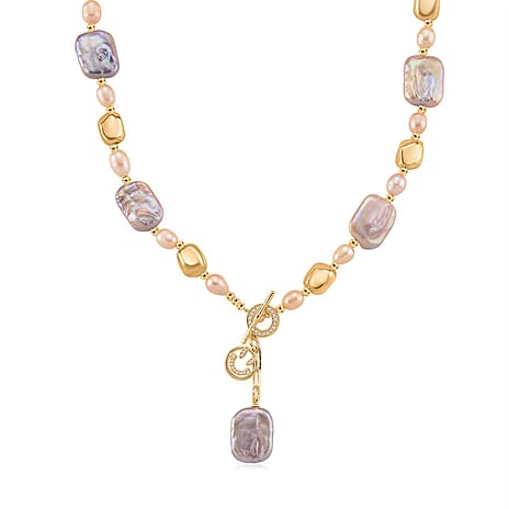 Multi Color Keshi Pearl Necklace (Size 18) with T-Bar Clasp