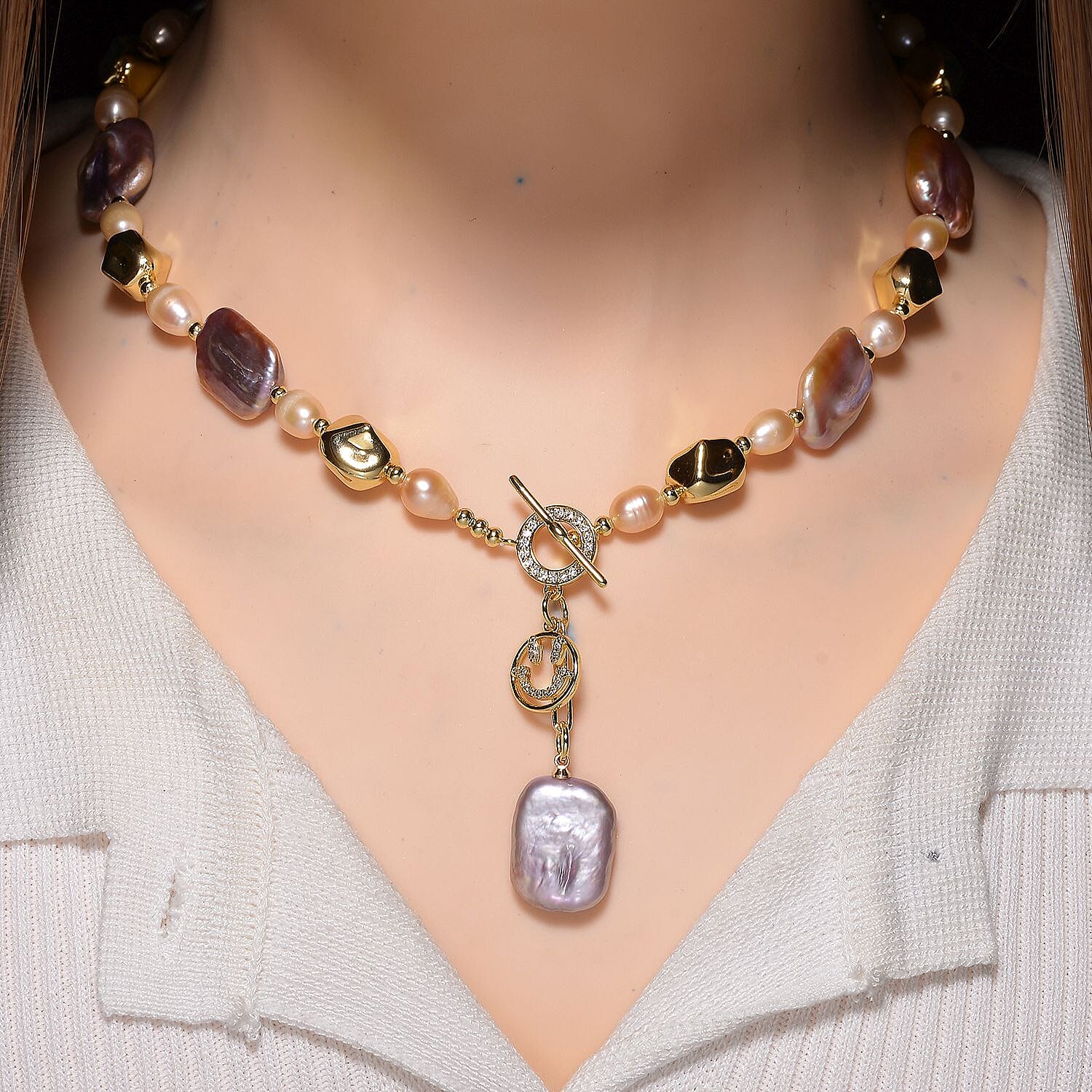 Multi Color Keshi Pearl Necklace (Size 18) with T-Bar Clasp