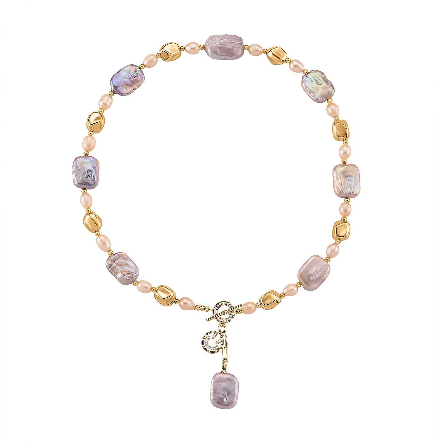 Multi Color Keshi Pearl Necklace (Size 18) with T-Bar Clasp