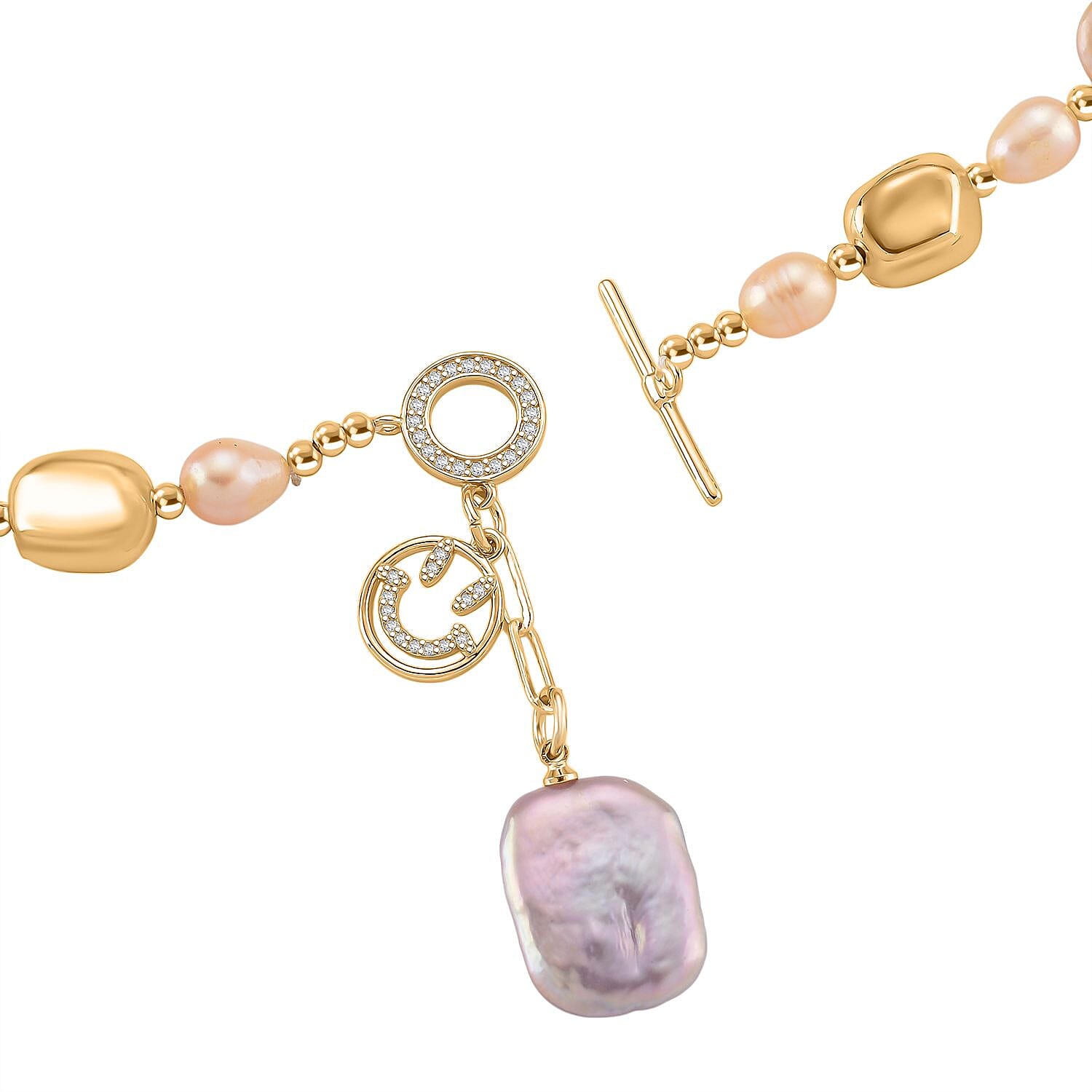 Multi Color Keshi Pearl Necklace (Size 18) with T-Bar Clasp