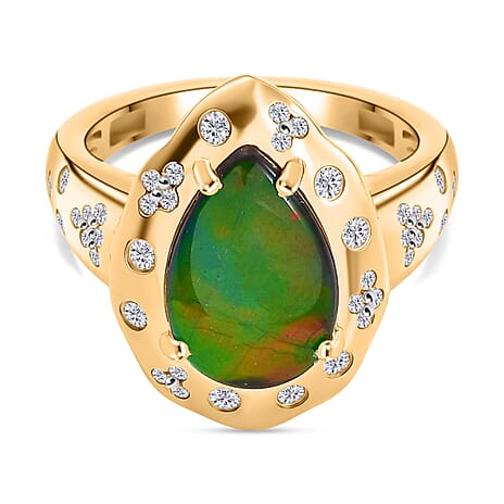 D'joy Ammolite & White Zircon Ring in 18K Vermeil Yellow Gold Plated Sterling Silver 2.86 Ct.