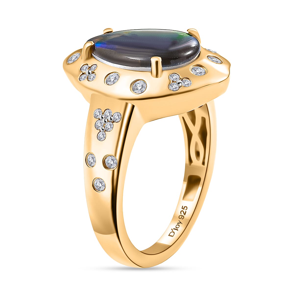 D'joy Ammolite & White Zircon Ring in 18K Vermeil Yellow Gold Plated Sterling Silver 2.86 Ct.