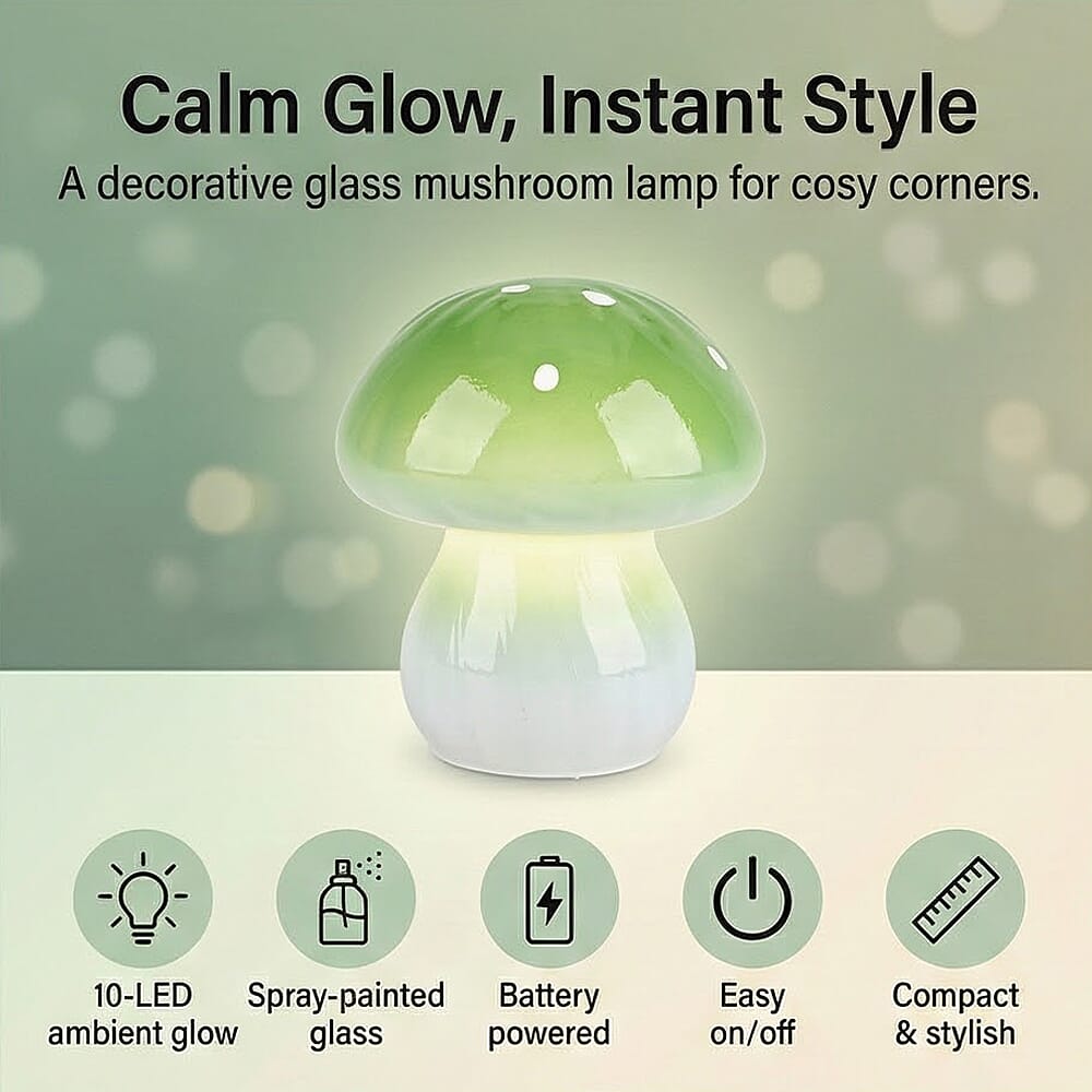 Livmore Glass Mushroom LED Lamp - Green