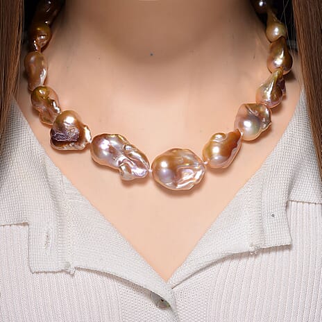 Rare Find Natural Multi Color Baroque Necklace (Size - 18-2 Ext) with Lobster Clasp in Yellow Gold Plated Sterling Silver