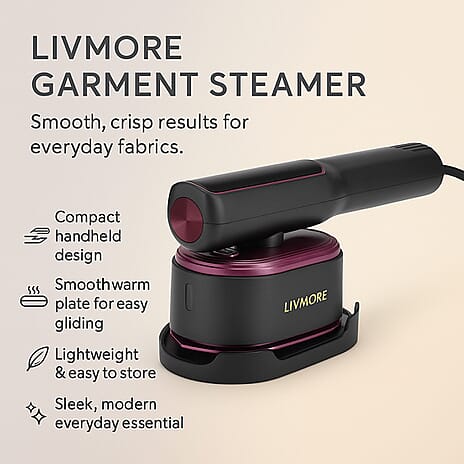 Livmore Clothes Garment Steamer - 5 Steam Modes, 100ml Water Tank, 1.8m Cable  (Size 25x12 cm) - Black
