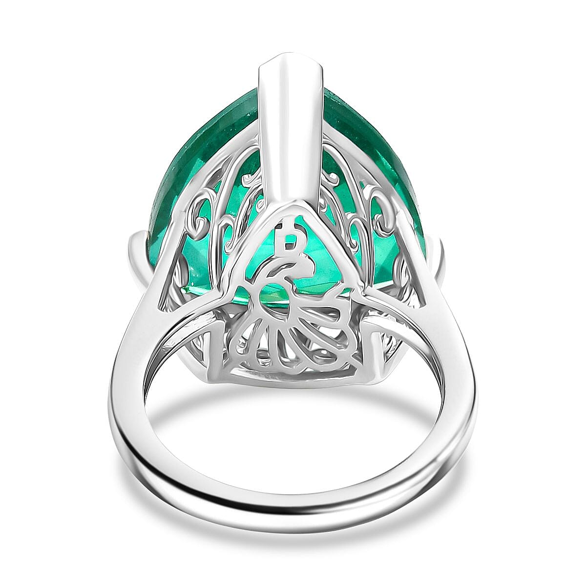 D'joy Peacock Triplet Quartz Solitaire Ring in Rhodium Overlay Sterling Silver 13.71 Ct.