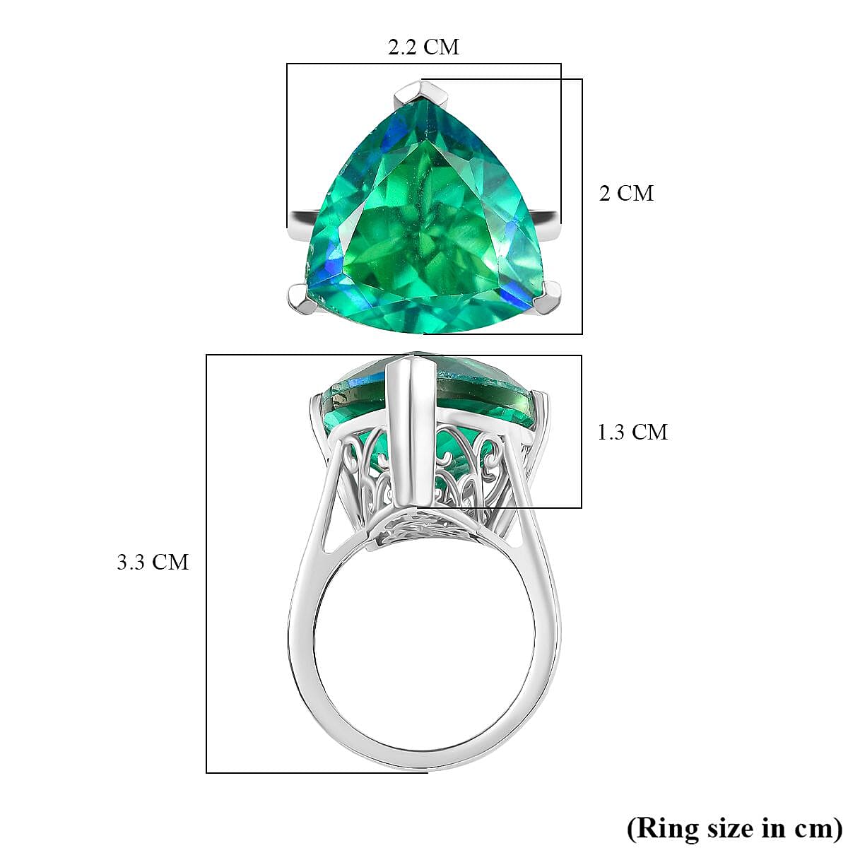 D'joy Peacock Triplet Quartz Solitaire Ring in Rhodium Overlay Sterling Silver 13.71 Ct.