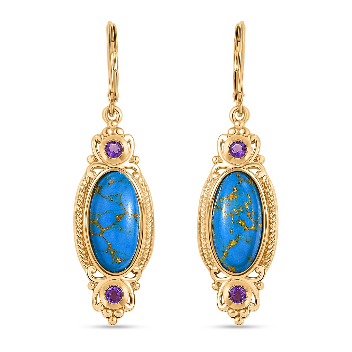 Tucson Find - Blue Turquoise & Amethyst India Atristry Earrings 8.18 Ct.