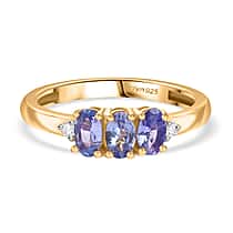 D'Joy Tanzanite, Lab Grown Diamond Trilogy Ring in Yellow Gold Plated Sterling Silver (I1-G-H)