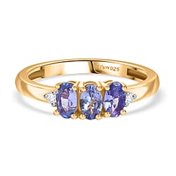 D'Joy Tanzanite, Lab Grown Diamond Trilogy Ring in  Sterling Silver (I1-G-H)