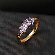 D'Joy Tanzanite, Lab Grown Diamond Trilogy Ring in Yellow Gold Plated Sterling Silver (I1-G-H)