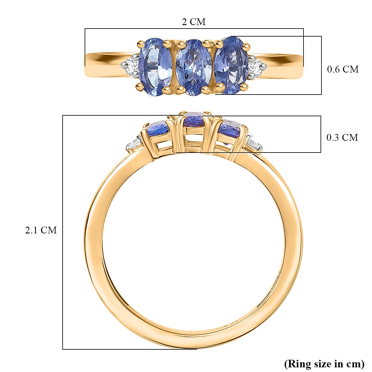 Royal Bali Collection - D'Joy Tanzanite & Lab Grown Diamond Ring in 18K Vermeil Yellow Gold Plated Sterling Silver 0.70