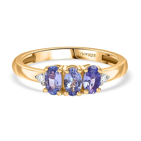 Royal Bali Collection - D'Joy Tanzanite & Lab Grown Diamond Ring in 18K Vermeil Yellow Gold Plated Sterling Silver 0.70