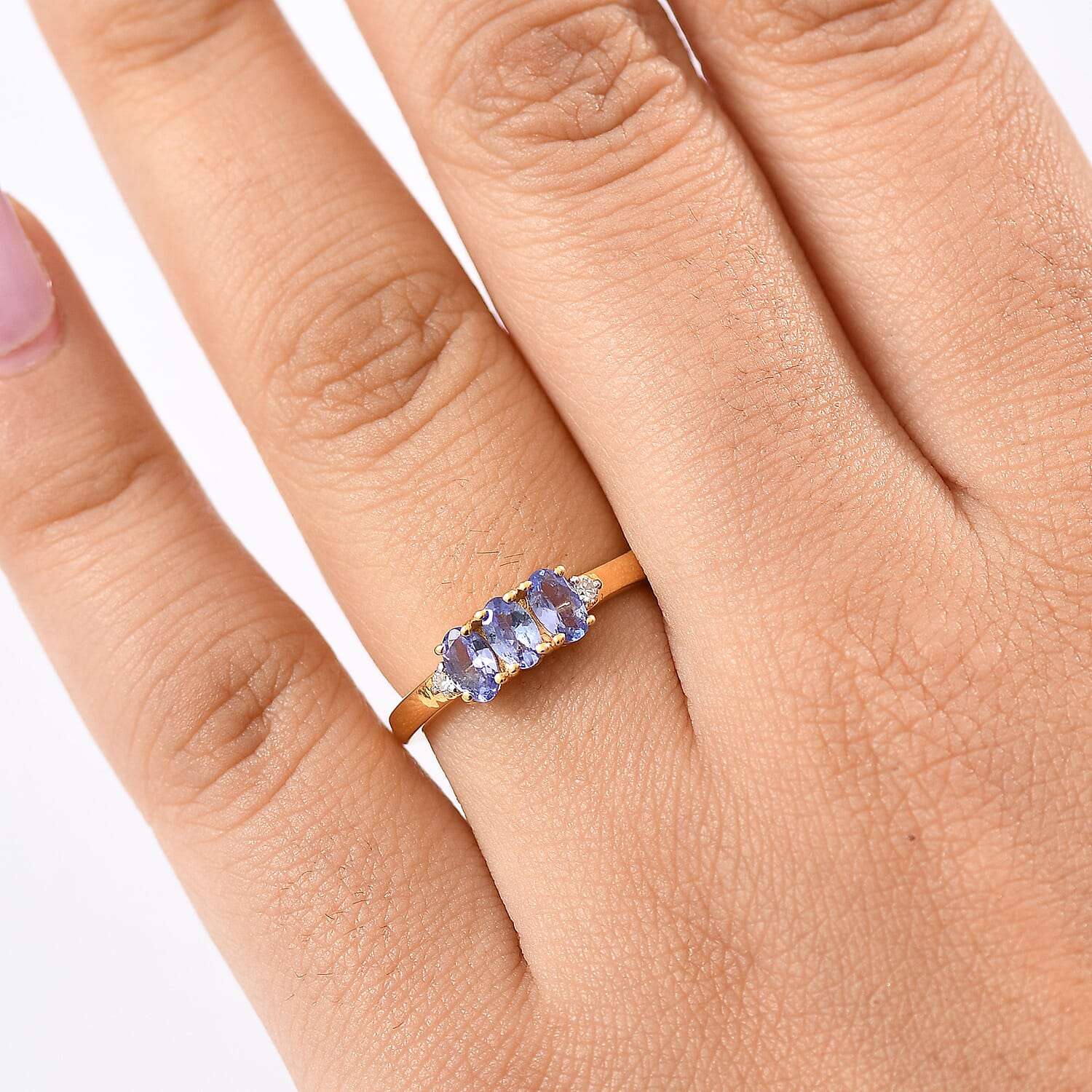 Royal Bali Collection - D'Joy Tanzanite & Lab Grown Diamond Ring in 18K Vermeil Yellow Gold Plated Sterling Silver 0.70