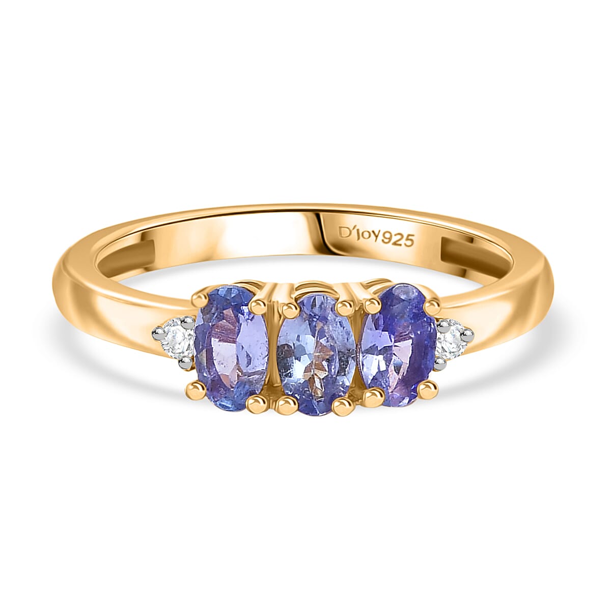 Royal Bali Collection - D'Joy Tanzanite & Lab Grown Diamond Ring in 18K Vermeil Yellow Gold Plated Sterling Silver 0.70