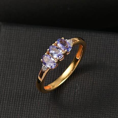 Royal Bali Collection - D'Joy Tanzanite & Lab Grown Diamond Ring in 18K Vermeil Yellow Gold Plated Sterling Silver 0.70