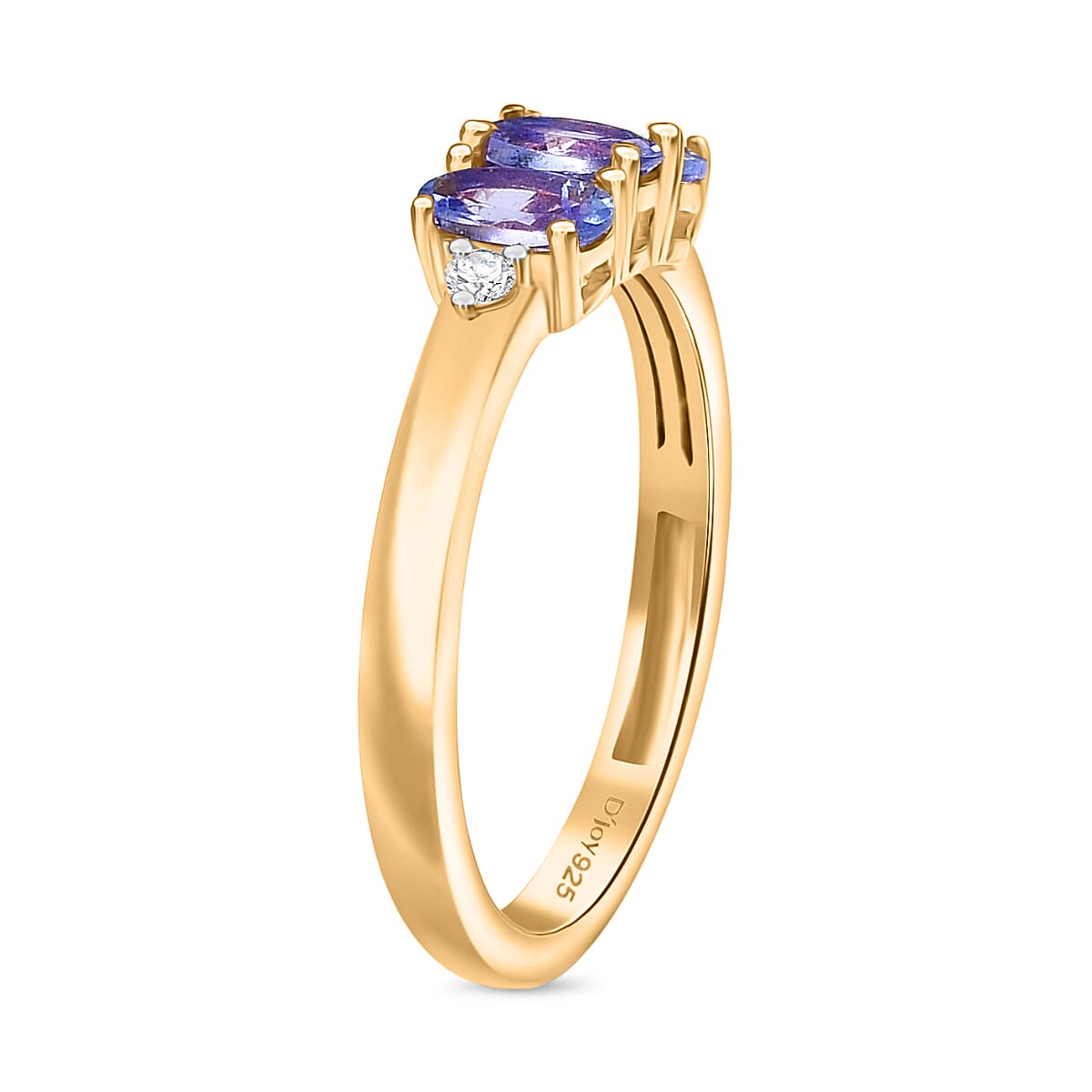 Royal Bali Collection - D'Joy Tanzanite & Lab Grown Diamond Ring in 18K Vermeil Yellow Gold Plated Sterling Silver 0.70