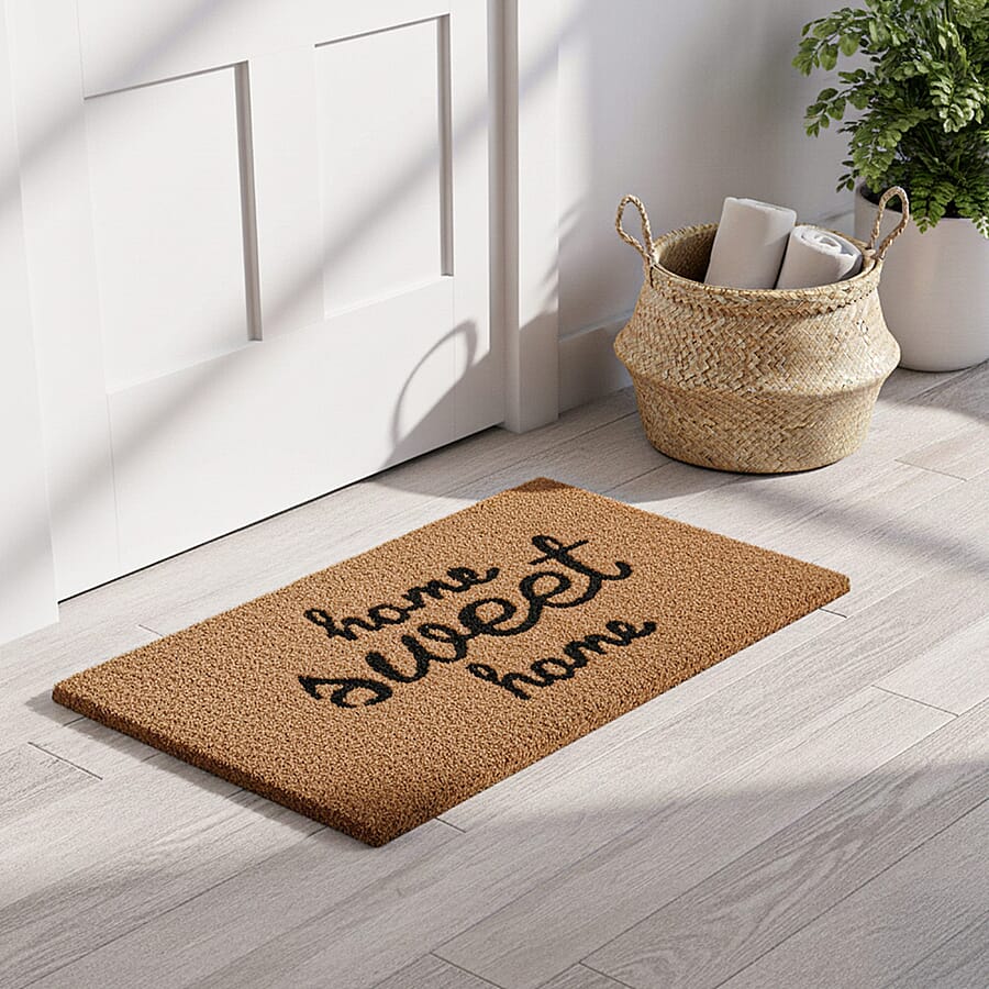 Home Sweet Home Vinyl-Backed Coir Tufted Printed Doormat (45x75cm) - Brown