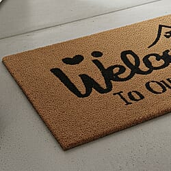 Welcome to Our Home Vinyl-Backed Coir Tufted Printed Doormat (45x75cm) - Brown