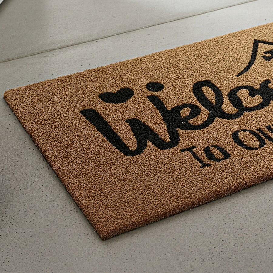 Welcome to Our Home Vinyl-Backed Coir Tufted Printed Doormat (45x75cm) - Brown