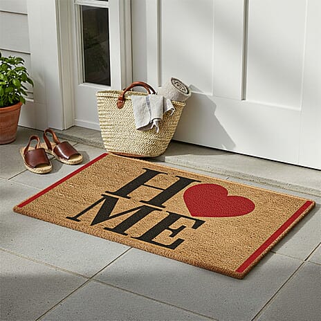 HOME Vinyl-Backed Coir Tufted Printed Doormat (45x75cm) - Brown