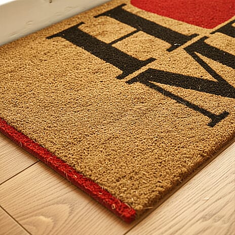 HOME Vinyl-Backed Coir Tufted Printed Doormat (45x75cm) - Brown