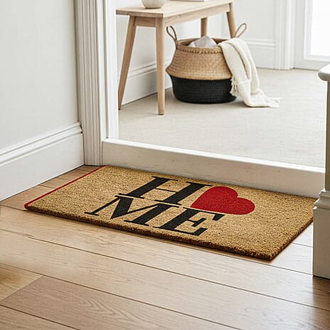 HOME Vinyl-Backed Coir Tufted Printed Doormat (45x75cm) - Brown
