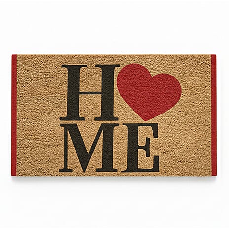 HOME Vinyl-Backed Coir Tufted Printed Doormat (45x75cm) - Brown