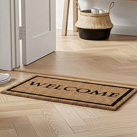 WELCOME Vinyl-Backed Coir Tufted Printed Doormat (45x75cm) - Brown