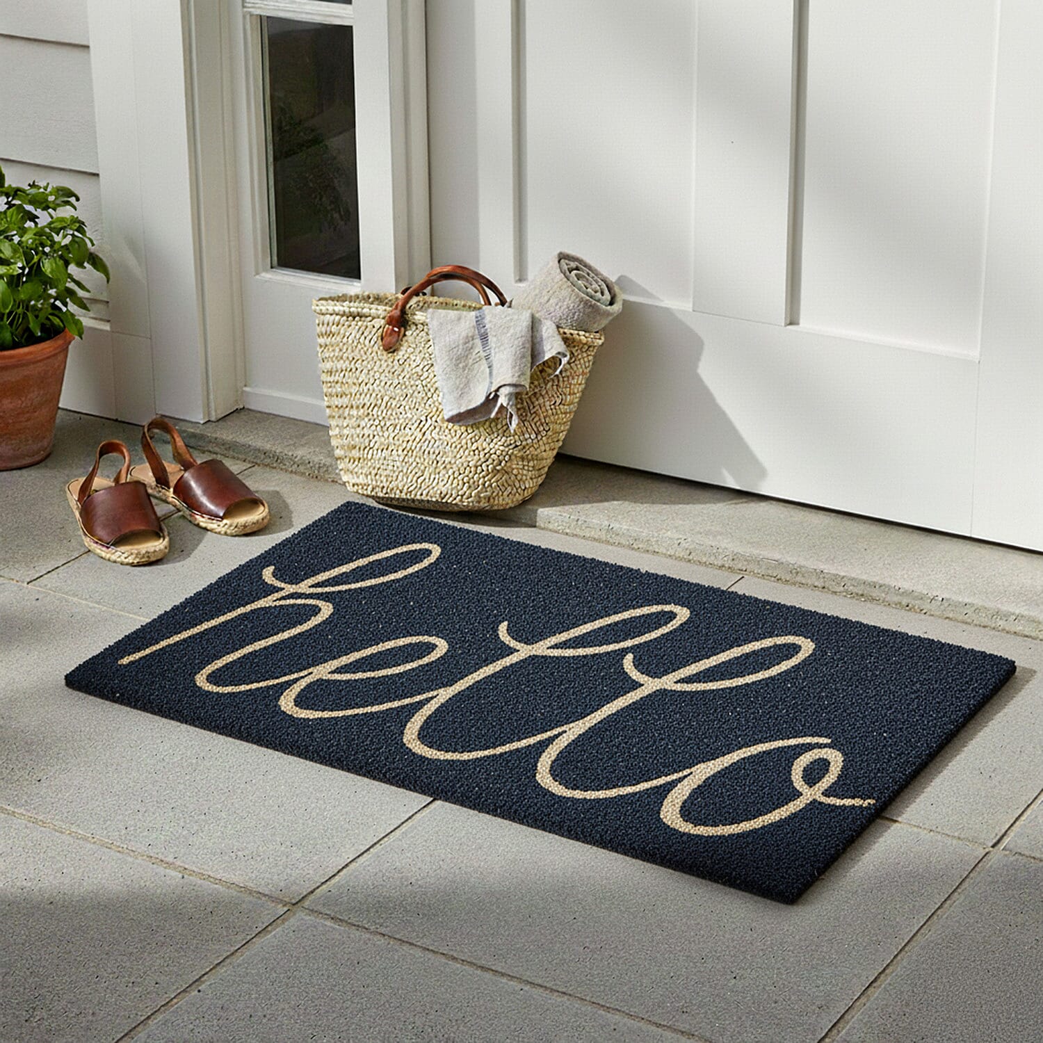 HELLO Vinyl-Backed Coir Tufted Printed Doormat (45x75cm) - Brown