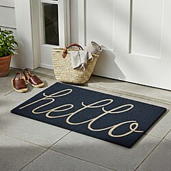 HELLO Vinyl-Backed Coir Tufted Printed Doormat (45x75cm) - Brown