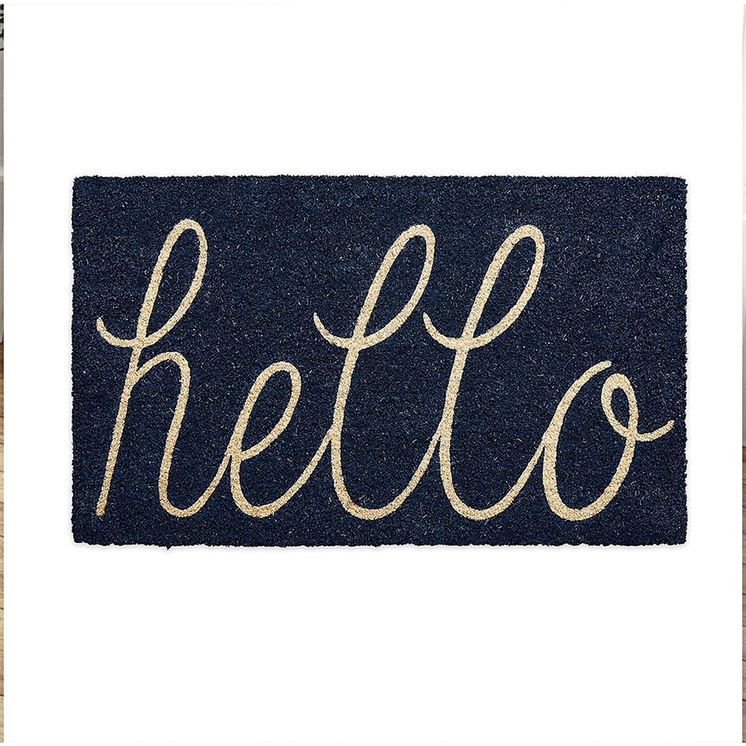 HELLO Vinyl-Backed Coir Tufted Printed Doormat (45x75cm) - Brown