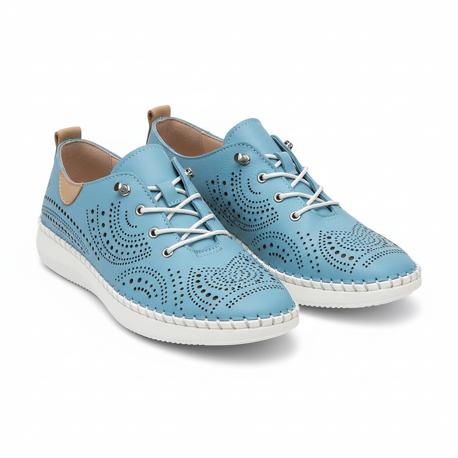 Lotus Tassia Ladies Leather Lace-Up Trainers with Perforated Detail (Size 3) - Blue