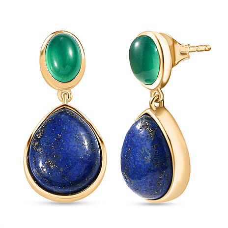 Lapis Lazuli & Verde Onyx Stud Push Post Earring in Yellow Gold Plated 13.36 Ct.
