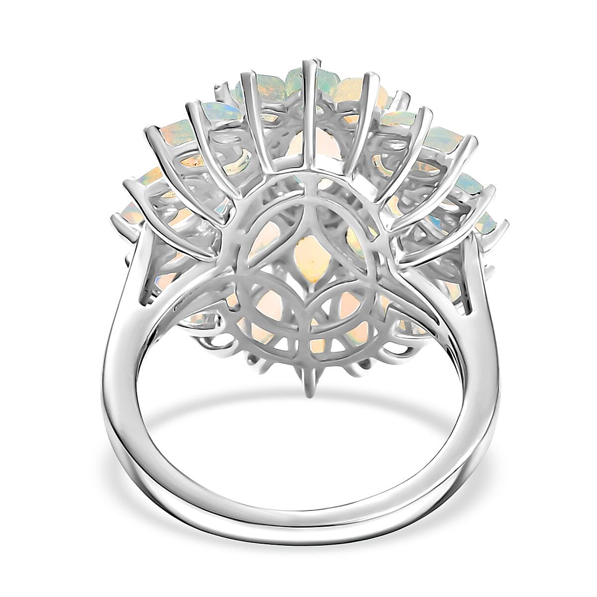 Djoy Ethiopian Opal & White Zircon Cluster Lotus in Sunlight Ring in Rhodium Overlay Sterling Silver 2.85 Ct.