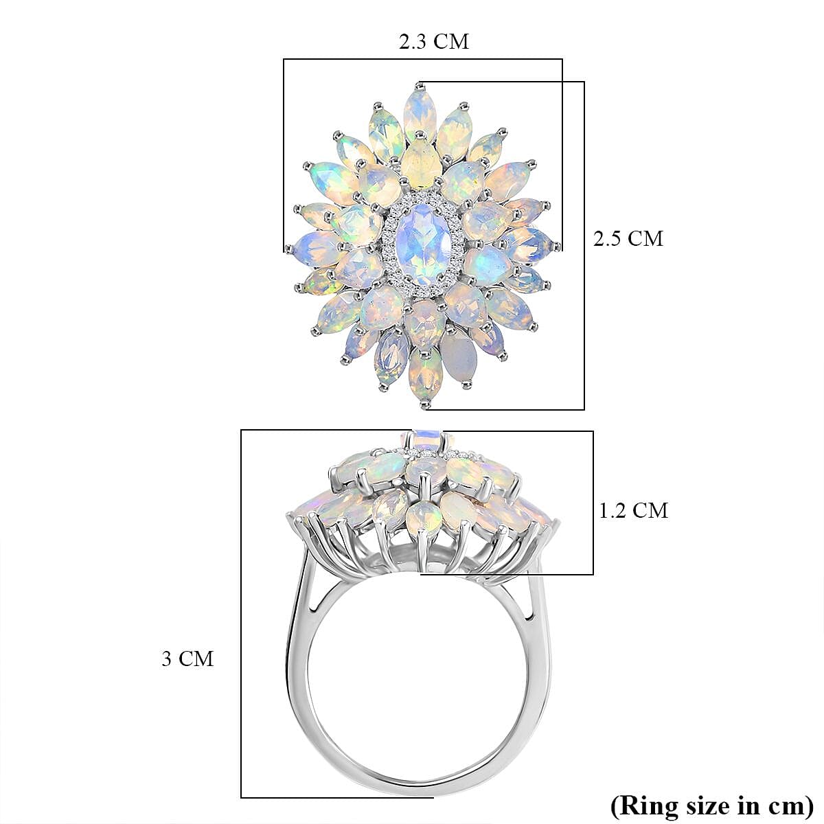 Djoy Ethiopian Opal & White Zircon Cluster Lotus in Sunlight Ring in Rhodium Overlay Sterling Silver 2.85 Ct.