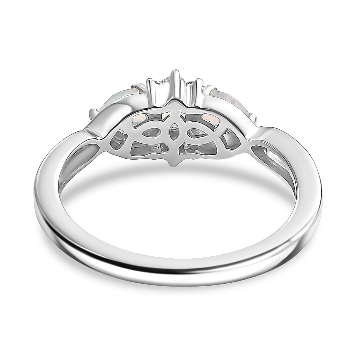 Djoy Ethiopian Opal & White Zircon Cluster Whispers of Fire Ring in Rhodium Overlay Sterling Silver