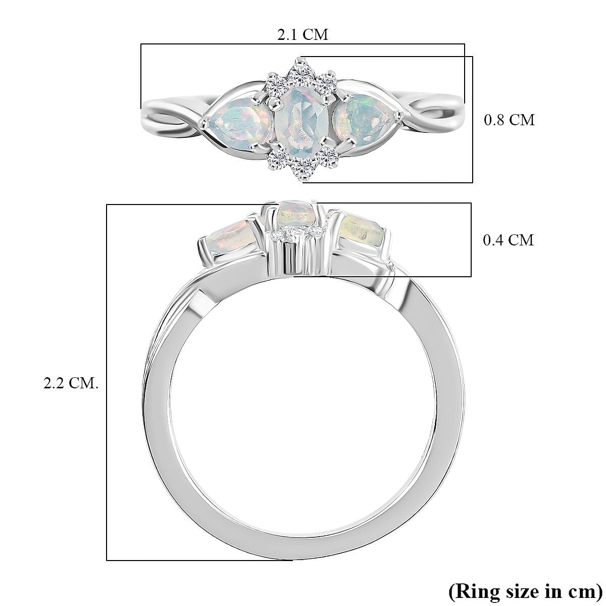 Djoy Ethiopian Opal & White Zircon Cluster Whispers of Fire Ring in Rhodium Overlay Sterling Silver