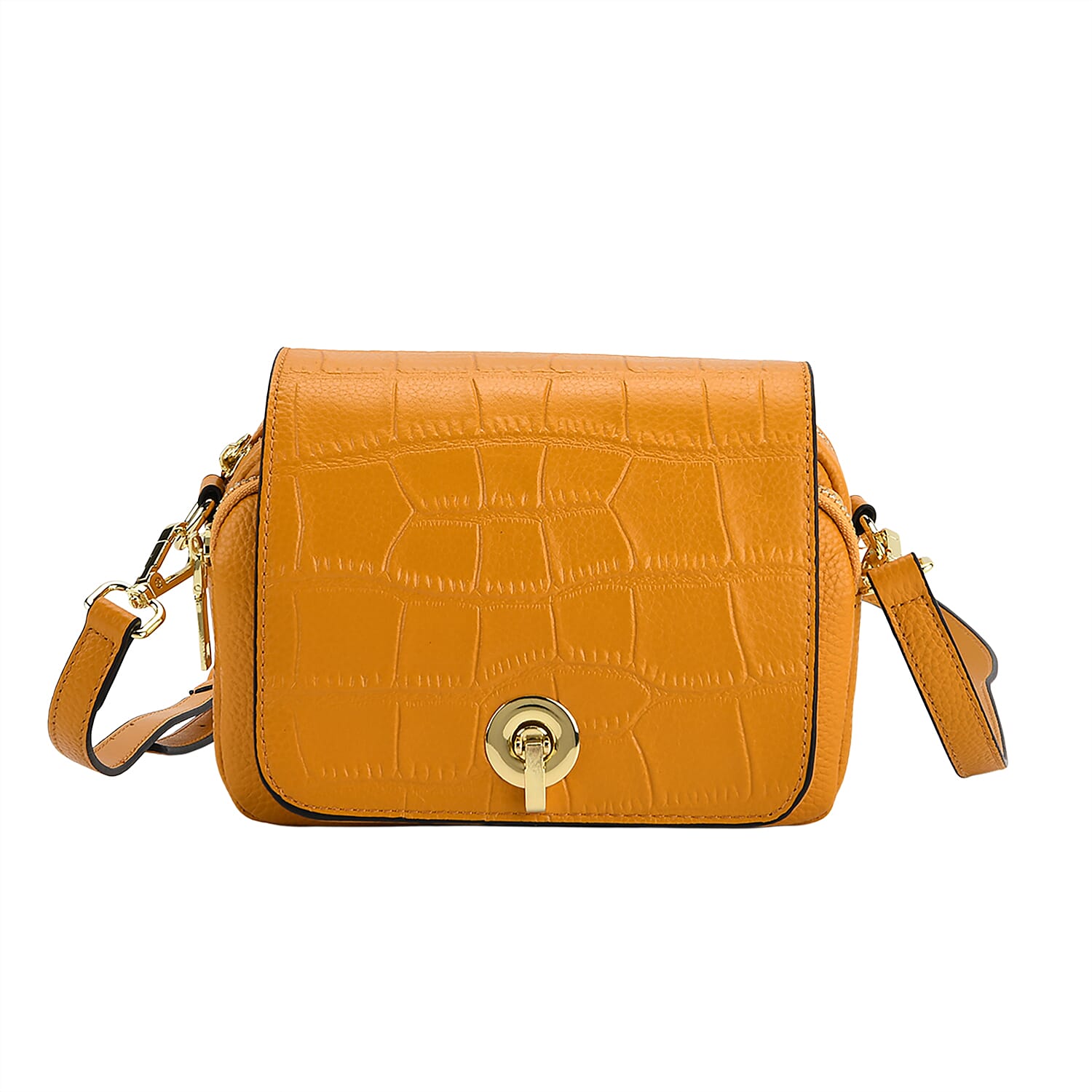 Designer - Inspired Genuine Leather Satchel Bag - Yellow