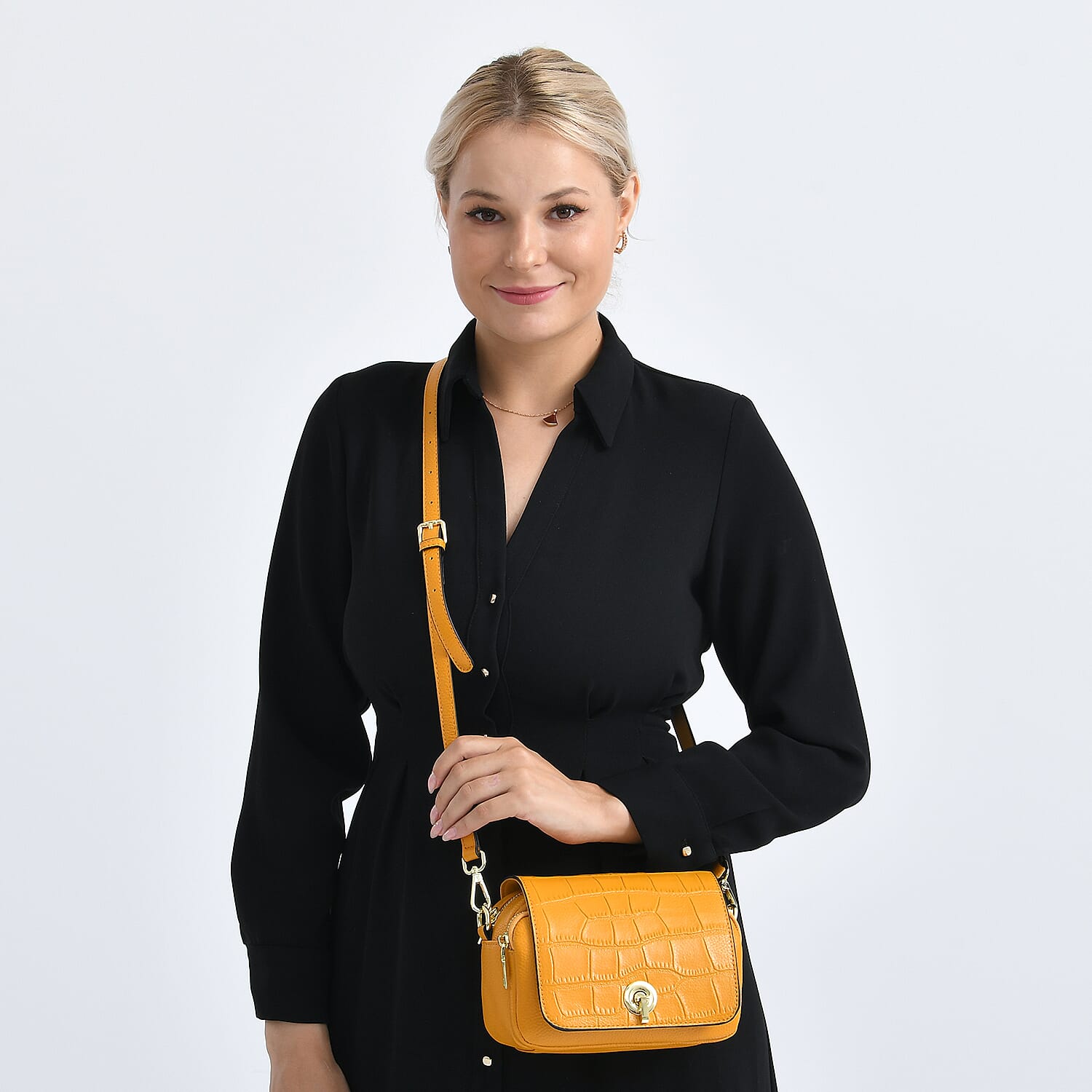 Designer - Inspired Genuine Leather Satchel Bag - Yellow
