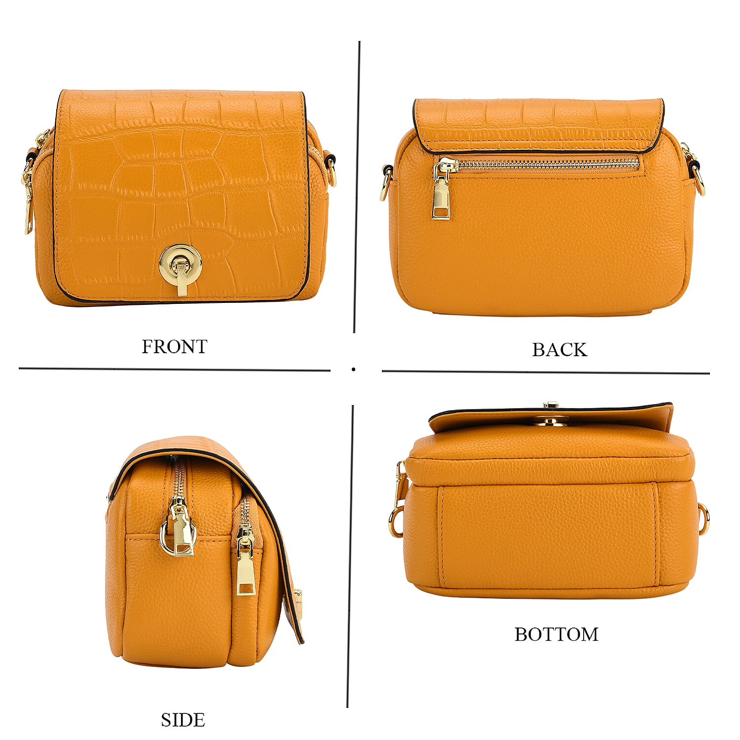 Designer - Inspired Genuine Leather Satchel Bag - Yellow