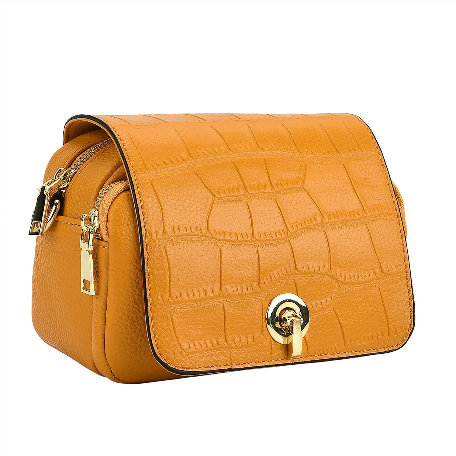 Designer - Inspired Genuine Leather Satchel Bag - Yellow