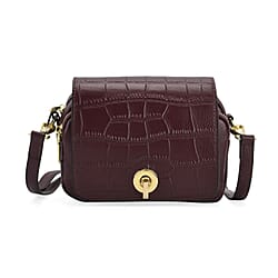 Designer - Inspired Genuine Leather Satchel Bag - Dark Burgundy