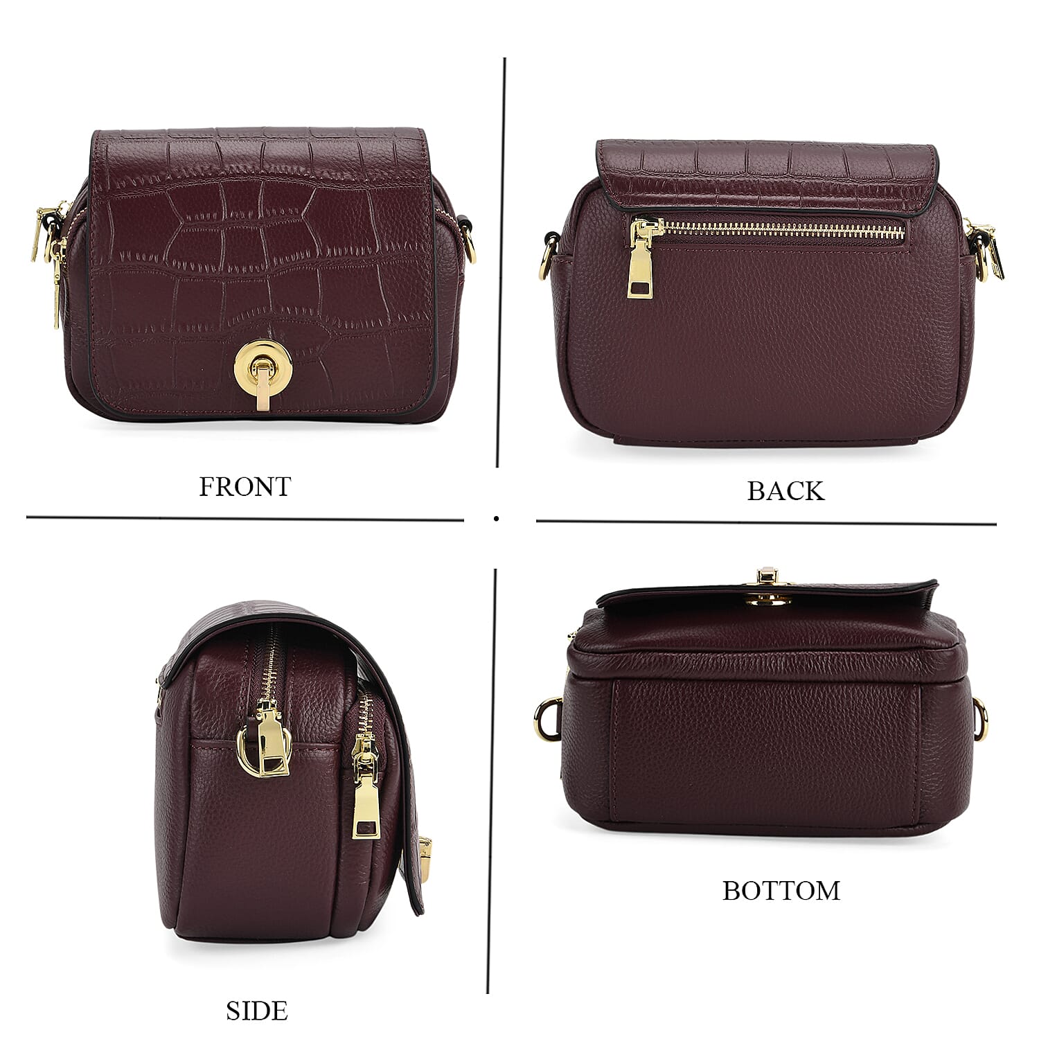 Designer - Inspired Genuine Leather Satchel Bag - Dark Burgundy